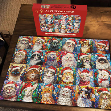 Merry Christmas Cats Advent Calendar Jigsaw Puzzle 1000 Piezas